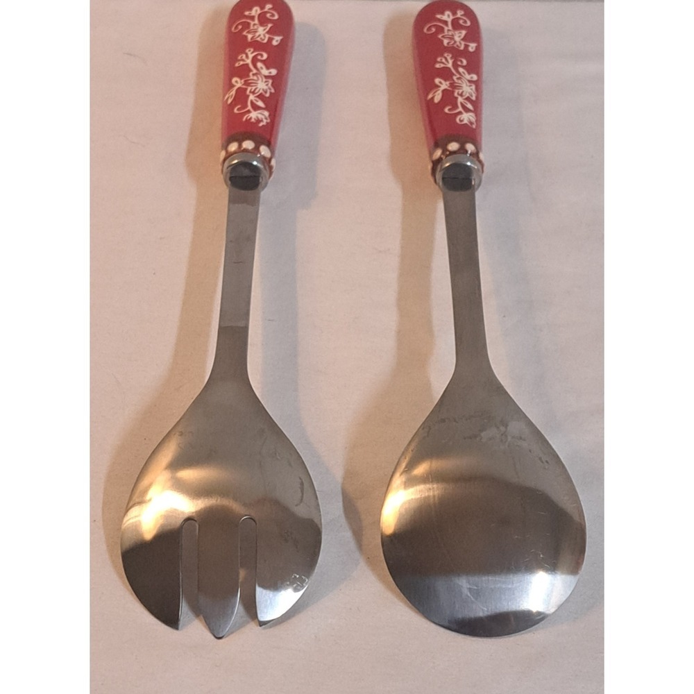 Temp-tations by Tara Floral Lace Cranberry Salad Serving Set Spoon & Fork... - Picture 3 of 5